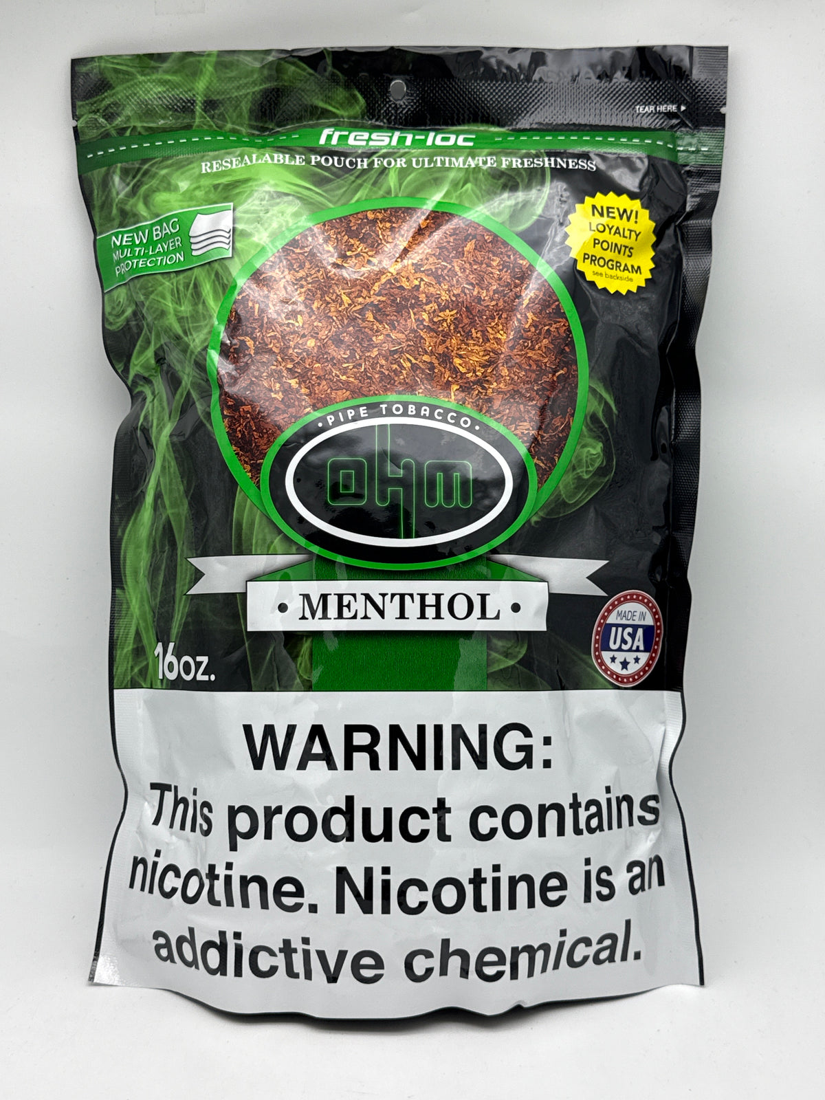 OHM Menthol Pipe Tobacco 16oz Bag