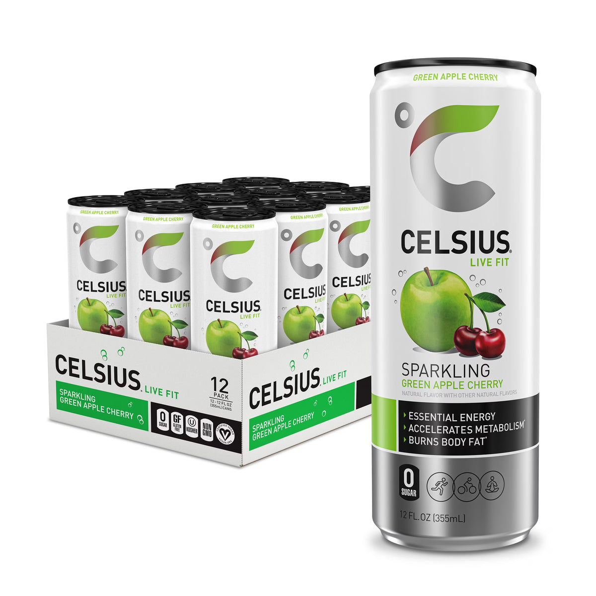 Celsius Sparkling Green Apple Cherry 12/12oz