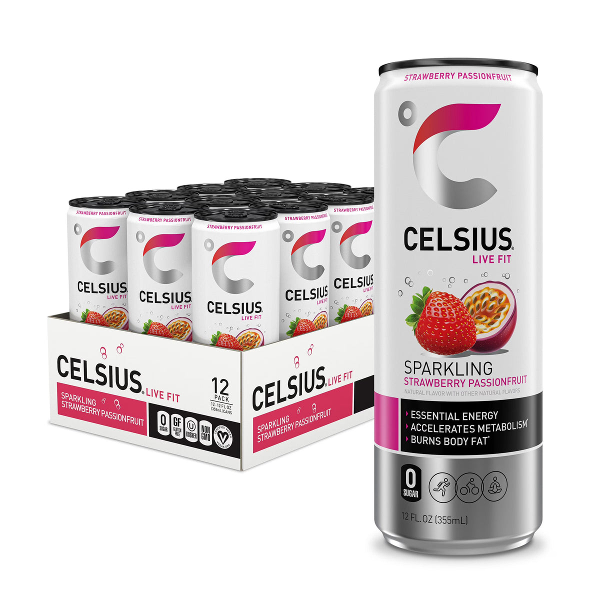 Celsius Energy Drink Sparkling Straw/Passi 12/12oz