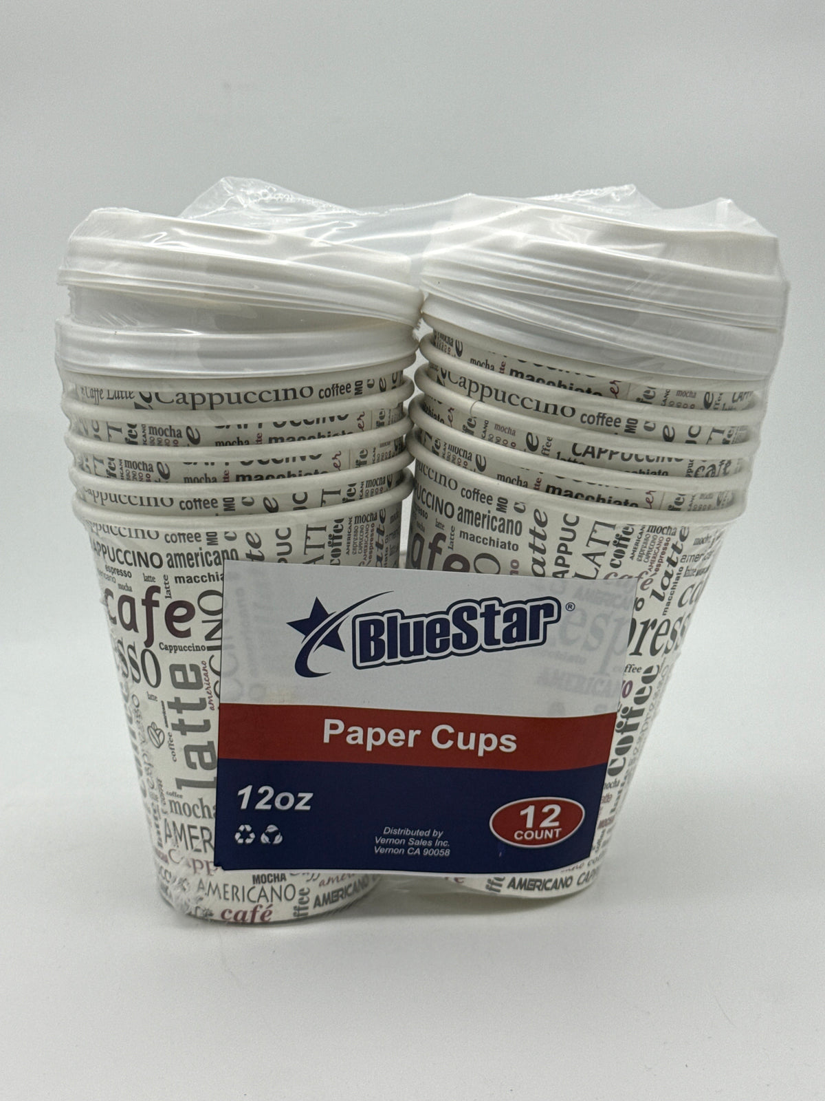 Blue Star Premium Paper Cups+Lids 12ct/12oz