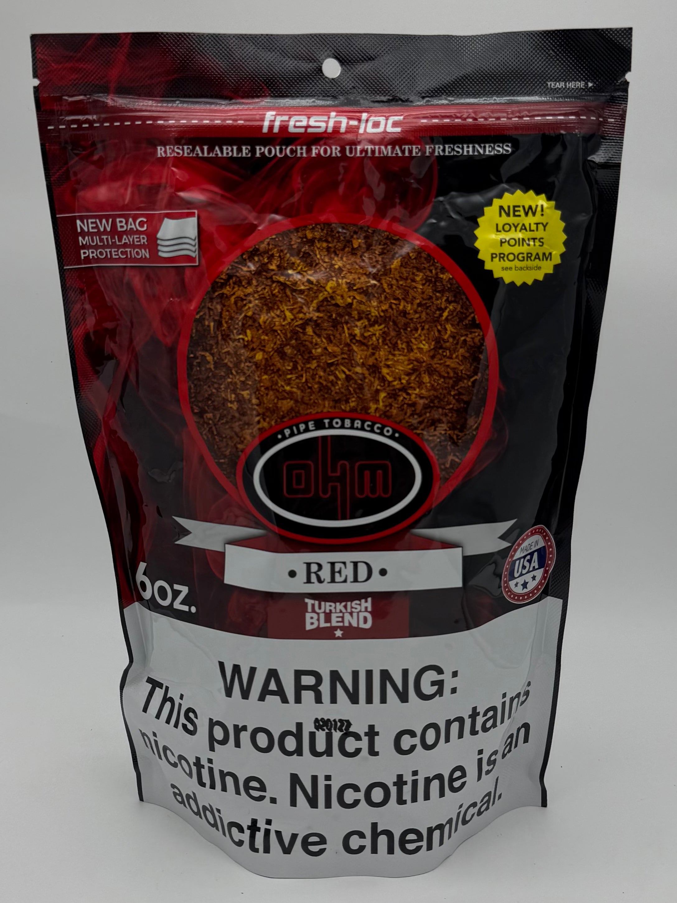 OHM Red Turkish Blend Pipe Tobacco 6oz Bag