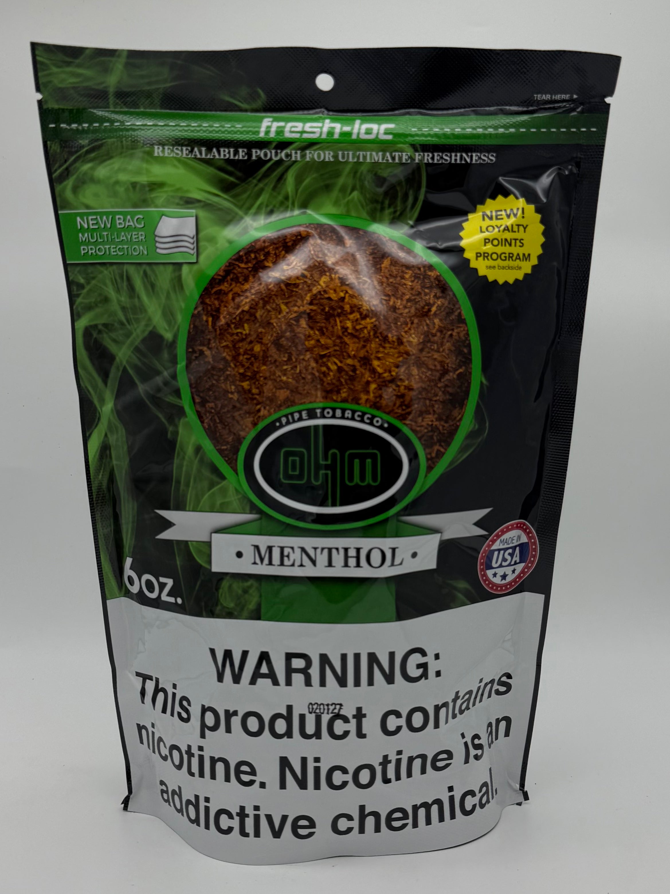 OHM Menthol Pipe Tobacco 6oz Bag