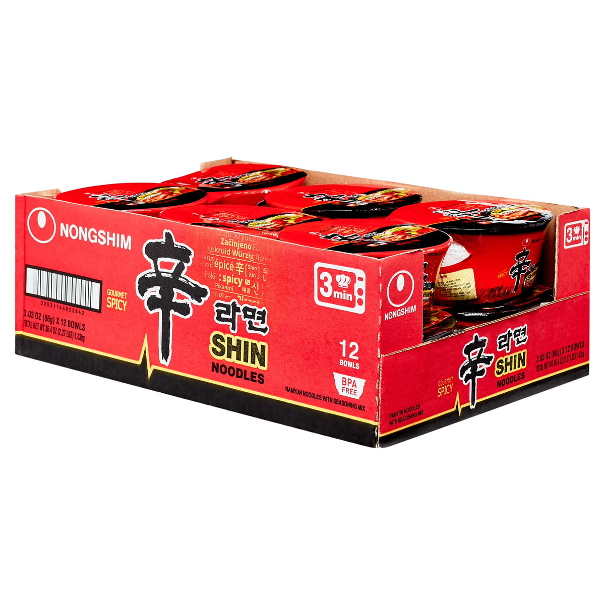 Nongshim Gourmet Spicy Shin Bowl Noodle Soup 12ct