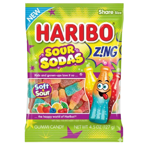 Haribo Zing Sour Sodas 12/4.5oz Gummy Candy