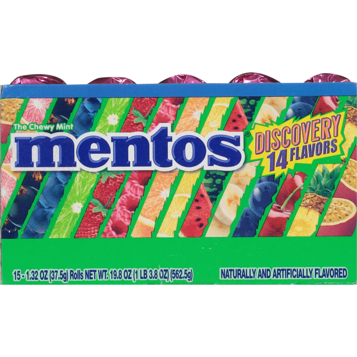 Mentos Disc. Fl 15/1.32oz Chewy Mint Net Wt 19.8oz
