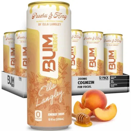 Bum Energy Peaches & Honey 12/12oz Can