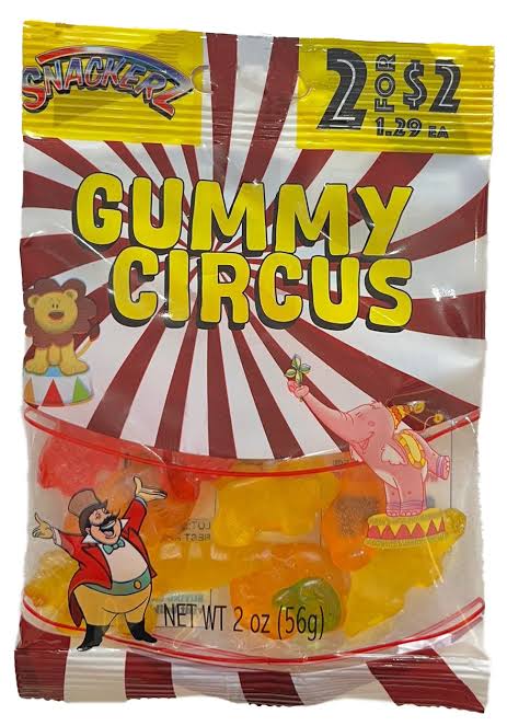 Snackerz 2/$2 Gummy Circus 12/2oz Bags