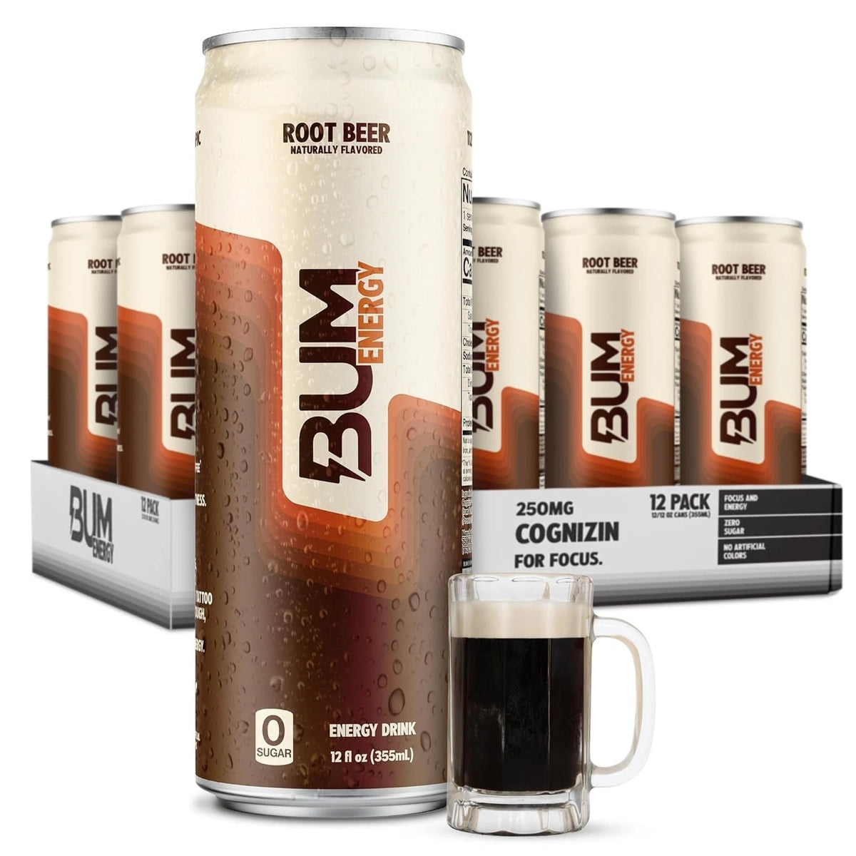 Bum Energy Root Beer 12/12oz Cans