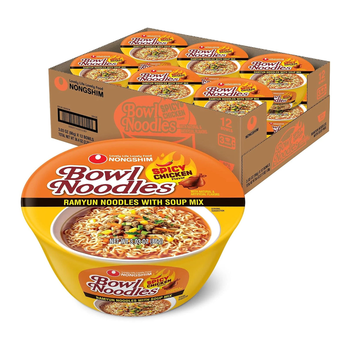 Nongshim Spicy Chicken Bowl Noodle Soup 12ct