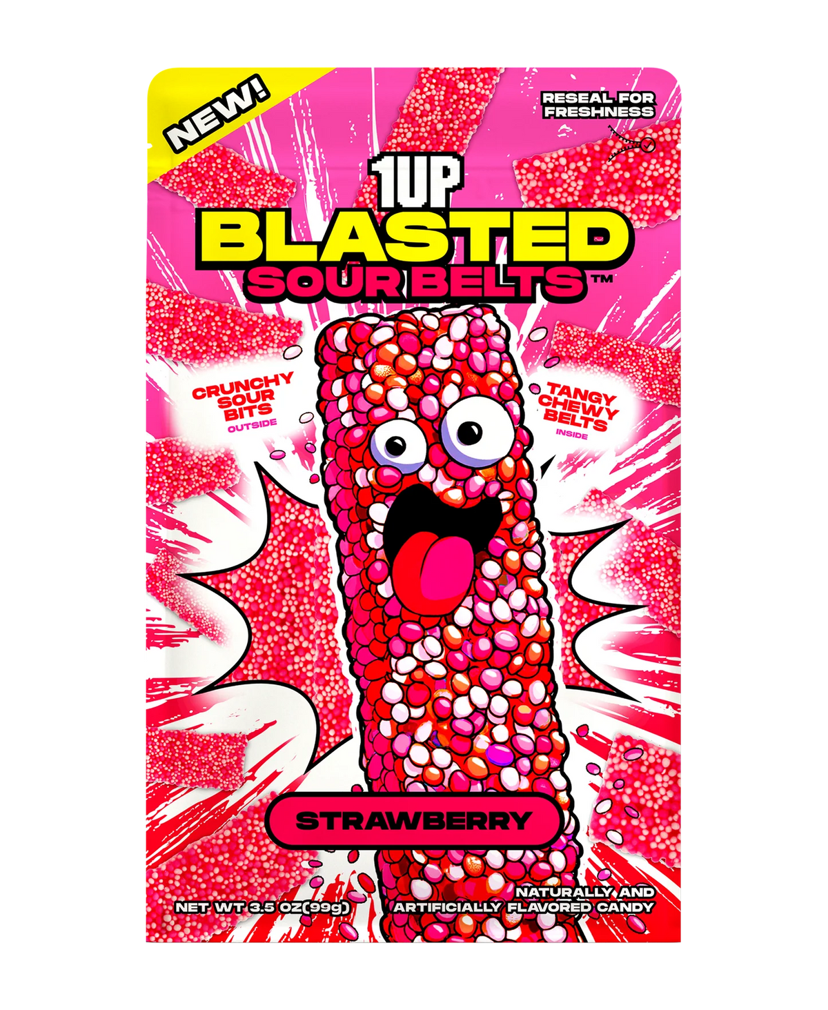 1UP Blasted Sour Belts Strawberry Candy 3.5oz